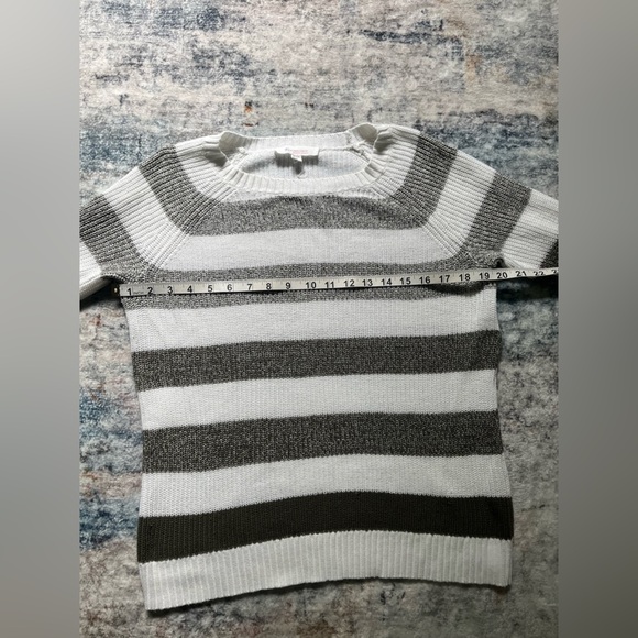 Vince Camuto Gray and White Striped Knit Sweater - Picture 1 of 6